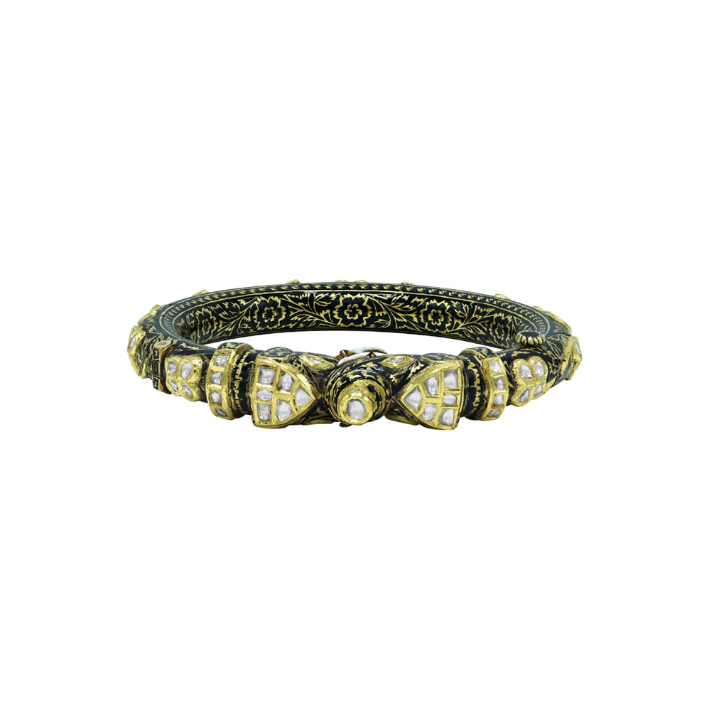 Polki Bangle with Black Enamel and Floral Patterns